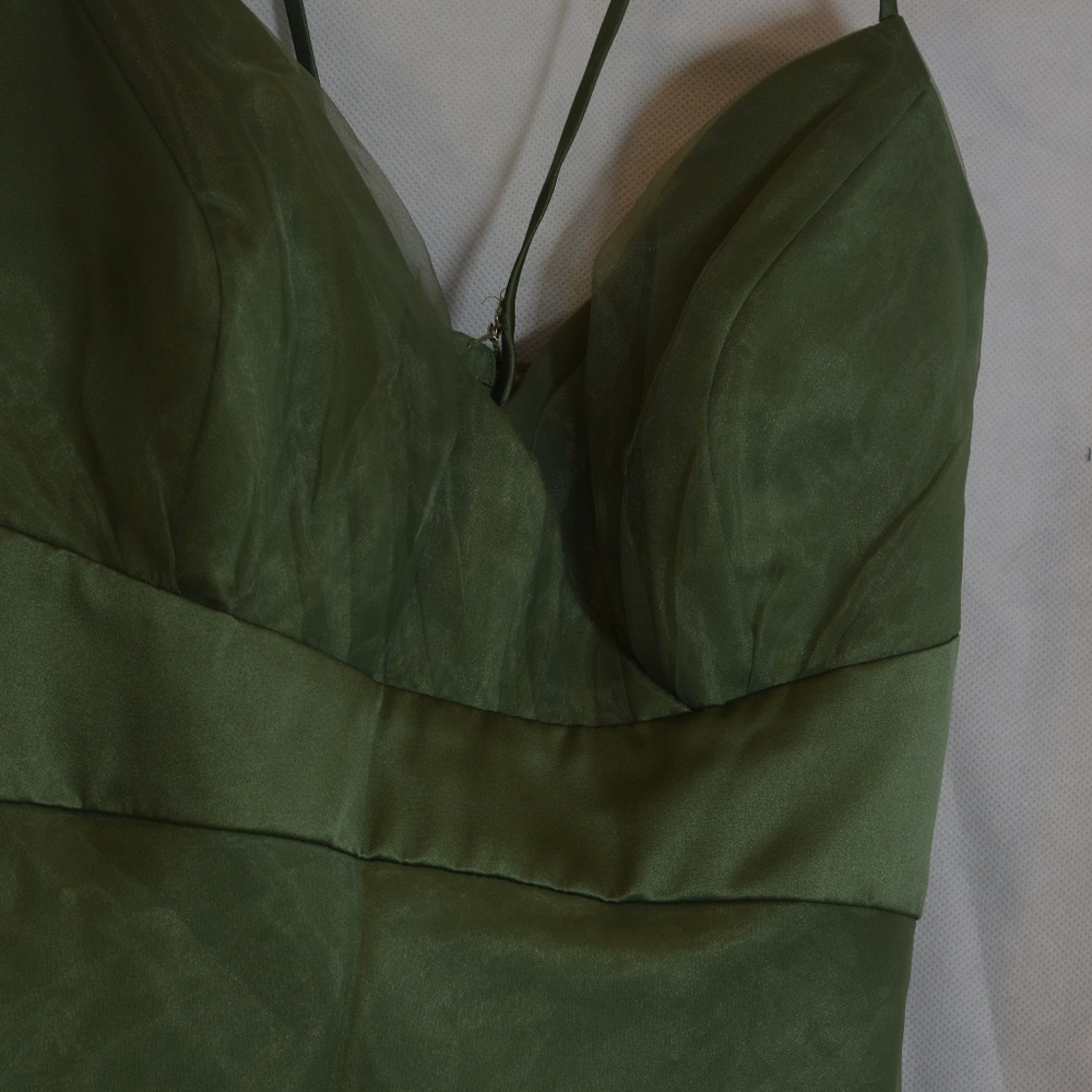 Alfred Angelo Green Organza-type Spaghetti Strap Dress SZ 16 - Picture 3 of 9